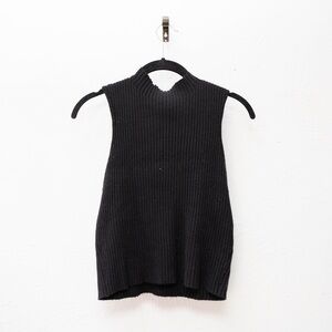 Divided Ribbed Black Tank Top